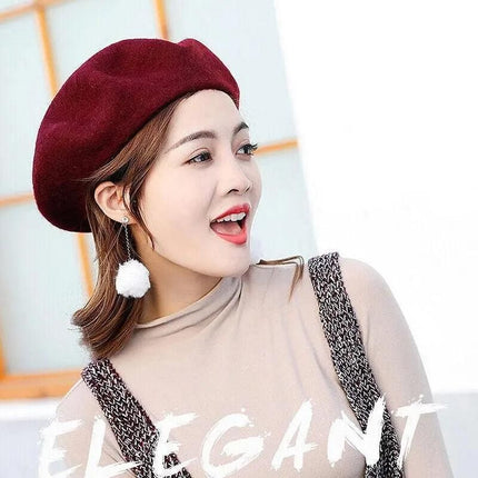 Women Ladies Beanie Wool French Beret Newsboy Hat Cap Winter Warm Hats Girls - Light Grey