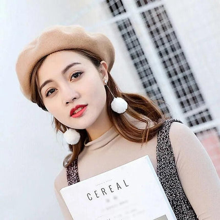 Women Ladies Beanie Wool French Beret Newsboy Hat Cap Winter Warm Hats Girls - White