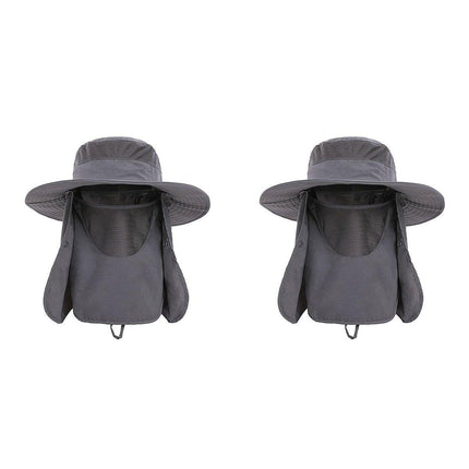 2PCS Outdoor Fisherman Hat Men Women Sun Protection Fishing Cap Bucket Hat - Navy
