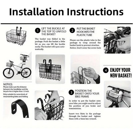 Foldable Bicycle Basket Front and Rear Hanging Storage Rack Bike Accessories - Black