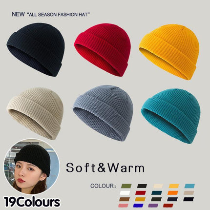 Men Women Mini Fisherman Beanie Winter Spring Hat Soft Knitted Docker Skull Cap - Beige