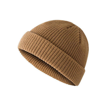 Men Women Mini Fisherman Beanie Winter Spring Hat Soft Knitted Docker Skull Cap - Black