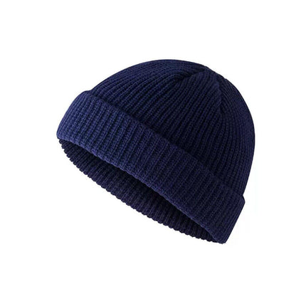 Men Women Mini Fisherman Beanie Winter Spring Hat Soft Knitted Docker Skull Cap - Black