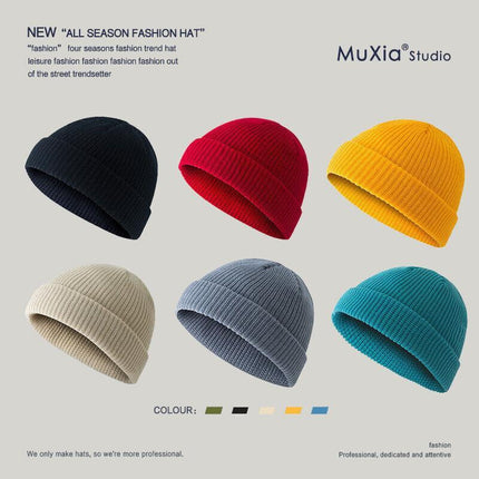 Men Women Mini Fisherman Beanie Winter Spring Hat Soft Knitted Docker Skull Cap - White