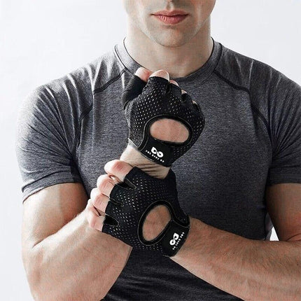 L Size Women Fitness Gym Training Gloves Half Finger Gel Weight Lifting Workout Gloves - Black