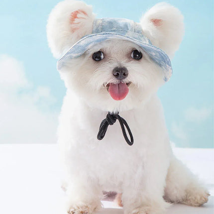Adjustable Pet Hat with Cute Leaky Ears Sunscreen Fisherman Hat Four Seasons Use - Orange Red - L