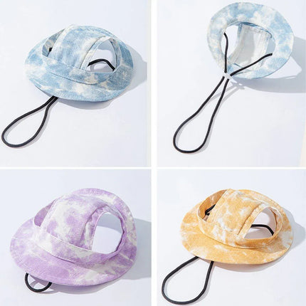 Adjustable Pet Hat with Cute Leaky Ears Sunscreen Fisherman Hat Four Seasons Use - Orange Red - S