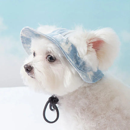 Adjustable Pet Hat with Cute Leaky Ears Sunscreen Fisherman Hat Four Seasons Use - Yellow - L
