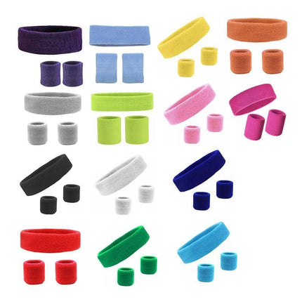 Wristbands Headband Sweatbands Sweat Band For Sport Tennis Badminton Yoga Cotton - Blue