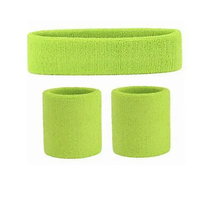 Wristbands Headband Sweatbands Sweat Band For Sport Tennis Badminton Yoga Cotton - Neon Green