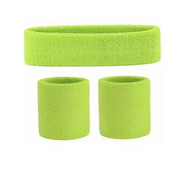 Wristbands Headband Sweatbands Sweat Band For Sport Tennis Badminton Yoga Cotton - Neon Green