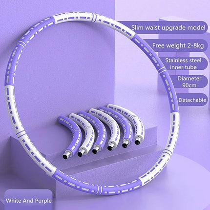 Detachable Weighted Hula Hoop Fitness Equipment for Home Exercise Use - White Purple