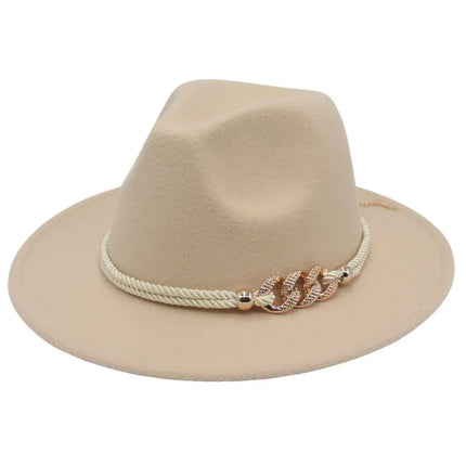 Jazz Hat Autumn Winter Retro Large Brim Hat for Men and Women Stylish Headwear - Beige