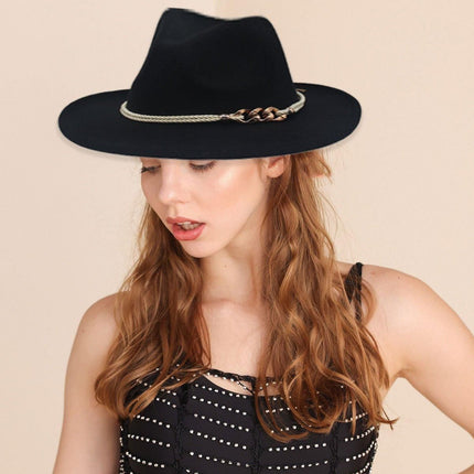 Jazz Hat Autumn Winter Retro Large Brim Hat for Men and Women Stylish Headwear - Black