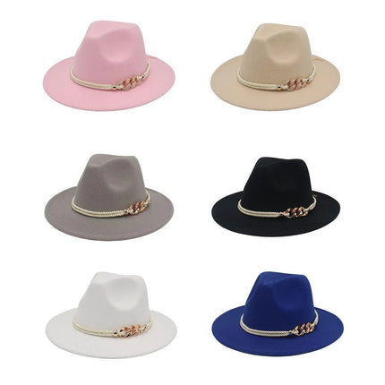 Jazz Hat Autumn Winter Retro Large Brim Hat for Men and Women Stylish Headwear - Light Grey