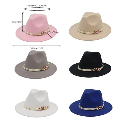 Jazz Hat Autumn Winter Retro Large Brim Hat for Men and Women Stylish Headwear - Light Grey