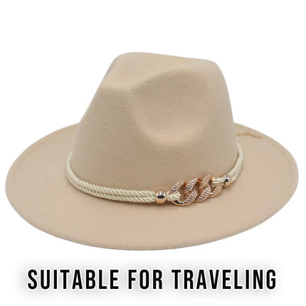 Jazz Hat Autumn Winter Retro Large Brim Hat for Men and Women Stylish Headwear - Pink