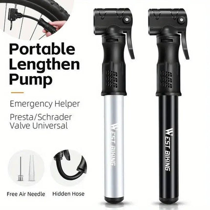 Portable Bicycle Pump Mini Inflatable Tube Pump Tire Inflator for Bike Cycling - Silver