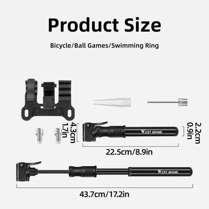 Portable Bicycle Pump Mini Inflatable Tube Pump Tire Inflator for Bike Cycling - Silver