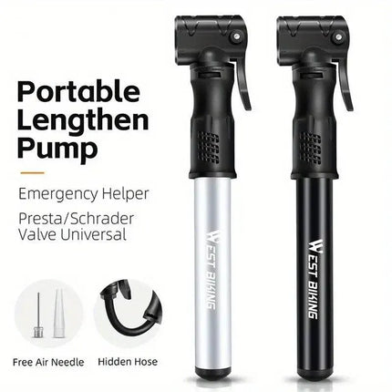 Portable Bicycle Pump Mini Inflatable Tube Pump Tire Inflator for Bike Cycling - Silver