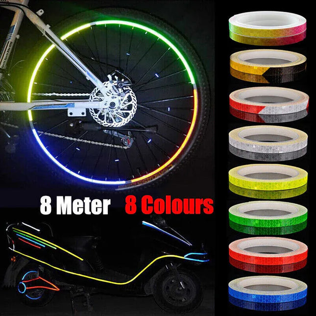 8m Reflective Tape for Bikes Cars Motorcycles Waterproof High Visibility Strip - Red