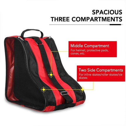 Rollerblading Ice Skate Carry Bag with Adjustable Shoulder Strap for All Ages - Red