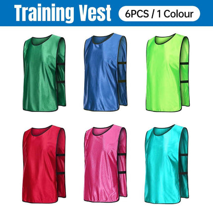6X Sports Training Bibs Soccer Vests Group Team Bibs Basketball Cricket Football - Red-S