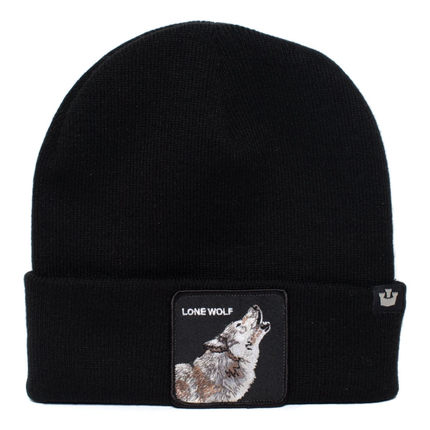 Goorin Lone Wolf Man Beanie Hat Warm Winter Ski Animal Series - Black