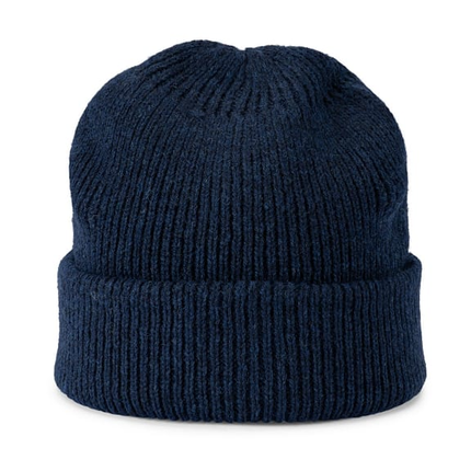 Mens Shetland Ragg Wool Beanie Hat Fishermans Rib Winter Knit Ski Pull On  - Navy