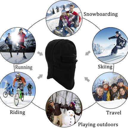 Thermal Fleece Balaclava Face Mask Beanie Hat Ski Snowboard Motorbike - Black