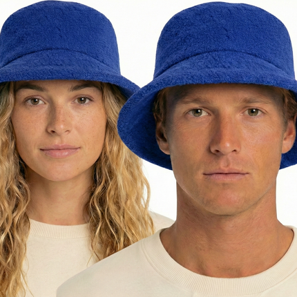 100% Cotton Terry Towelling Bucket Hat Daggy Fishing Camping Lad Cap in Blue - Large
