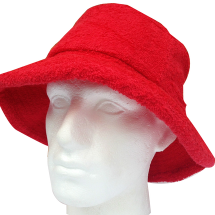 100% Cotton Terry Towelling Bucket Hat Daggy Fishing Camping Lad Cap in Red - Large