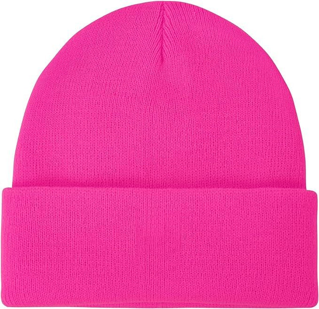 PLAIN BEANIE Unisex Mens Womens Winter Warm Hat Ski Cap Knit One Size - Fluro Pink