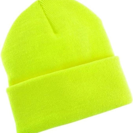 PLAIN BEANIE Unisex Mens Womens Winter Warm Hat Ski Cap Knit One Size - Fluro Yellow