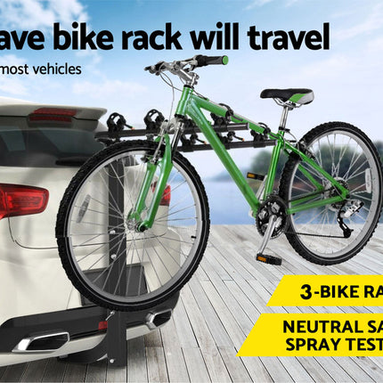 3 Bike Rack Bicycle Car Rear Carrier 2" Steel Foldable Steel Hitch Mount Towbar