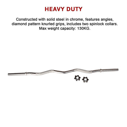 Heavy Duty EZ Curl Barbell – Weightlifting Bar with Spinlock Collars for Gym Training