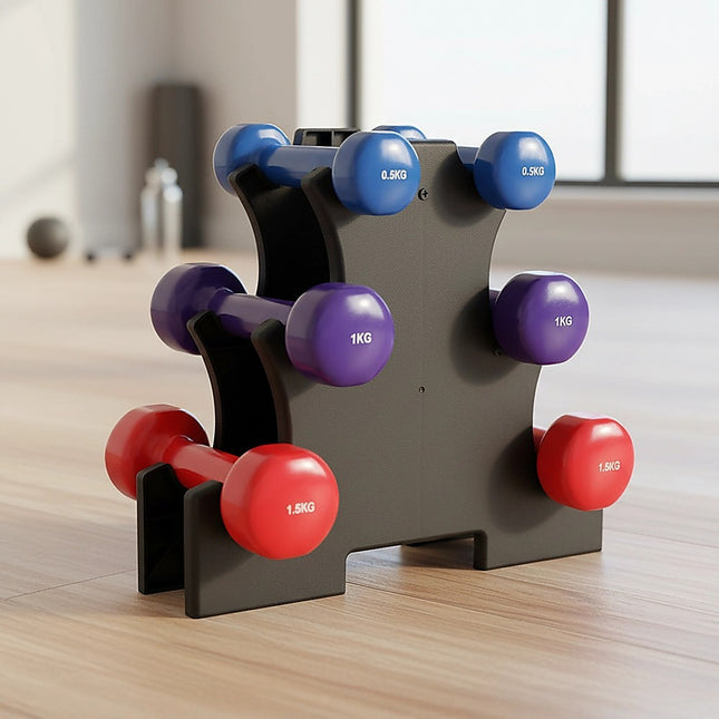 6-Piece Dumbbell Set with Storage Rack for Home Gym Training