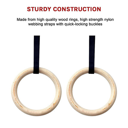 202mm Wooden Gymnastic Rings – Olympic Gym Strength Training & Fitness