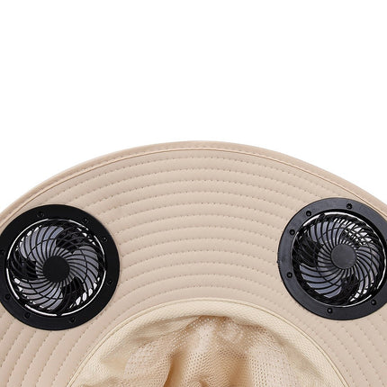 Solar & USB Powered Cooling Hat with Dual Fan – Khaki Outdoor Sun Hat