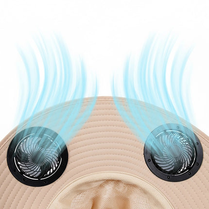 Solar & USB Powered Cooling Hat with Dual Fan – Khaki Outdoor Sun Hat