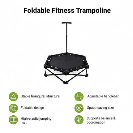 Foldable Fitness Trampoline with Handle Compact Folding Rebounder