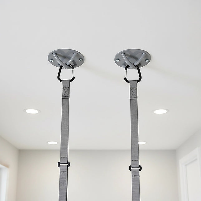 Pair of Grey Wall Anchor Mounts for Battle Ropes and Suspension