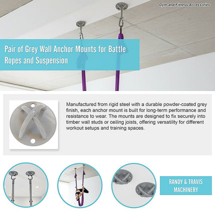 Pair of Grey Wall Anchor Mounts for Battle Ropes and Suspension