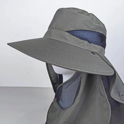Light Gray Outdoor UV Protection Hat for Men - Detachable Face & Neck Shield, Large Brim Sun Hat for Fishing, Hiking, and Outdoor Activities
