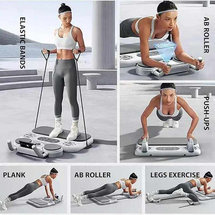 Grey 6-in-1 Multifunctional Fitness Board – Ab Wheel, Automatic Rebound, Fat Burning and Core Strengthening Home Workout Equipment