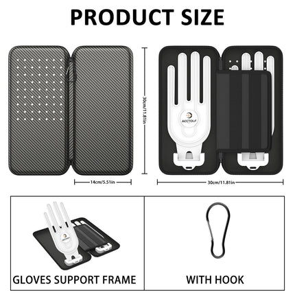 Premium Golf Glove Holder Case - Keeps Gloves Dry & Shaped, Carbon Fiber Look with Hook (Gloves Not Included)