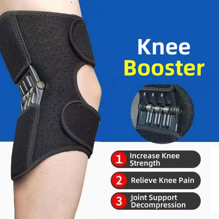 1 Pair Black Adjustable Knee Brace Support with Spring Booster – Patella Stabilizer for Squats, Hiking, and Outdoor Sports