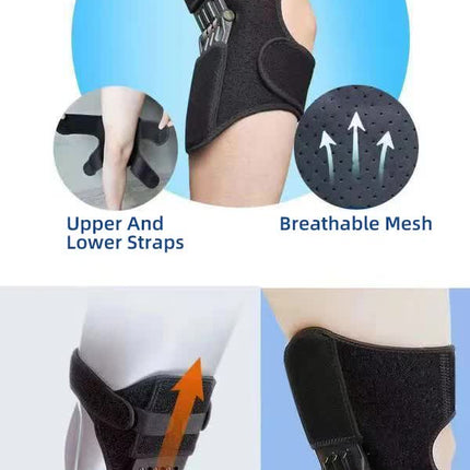 1 Pair Black Adjustable Knee Brace Support with Spring Booster – Patella Stabilizer for Squats, Hiking, and Outdoor Sports