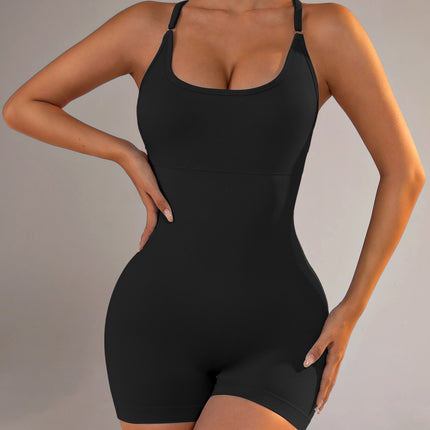 Size S Black Nylon Seamless Yoga Bodysuit - Women's Athletic Romper, Crisscross Back, Workout Jumpsuit