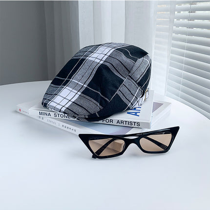 2-PCS Black Lightweight Checkered Flat Cap - Adjustable Retro Driver Hat for Men & Women